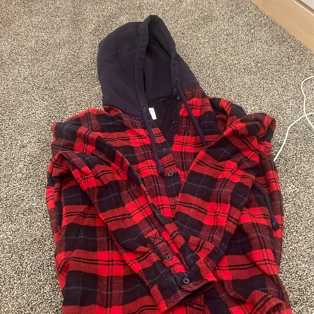 Red hooded flannel hoodie